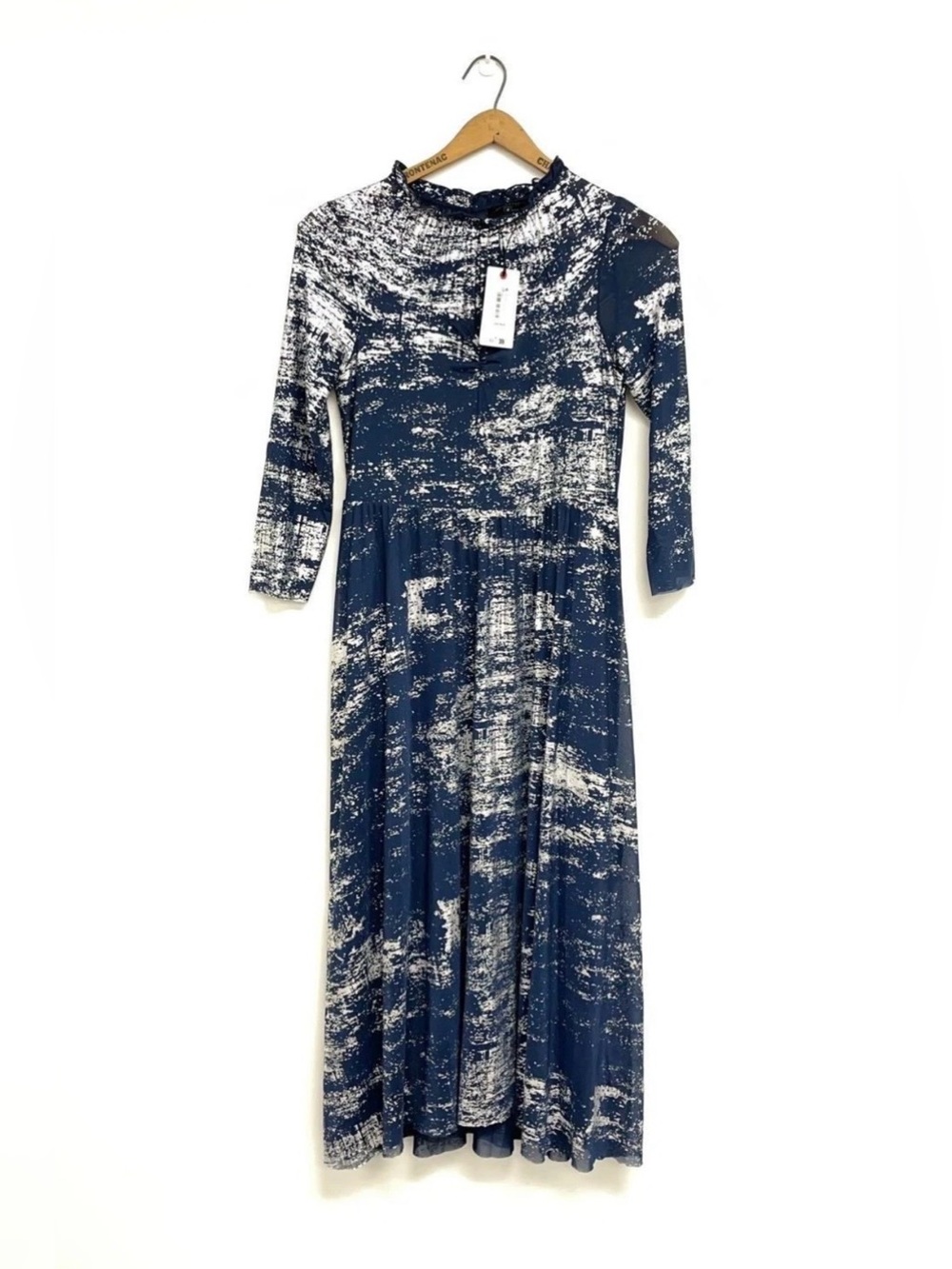 Ted Baker Women's Navy and White Patterned Long Sleeve Dress